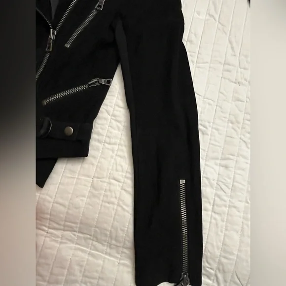 Alice + Olivia Miles Genuine Goat Suede Leather Quilted Zip Moto Jacket Black - Picture 4 of 10